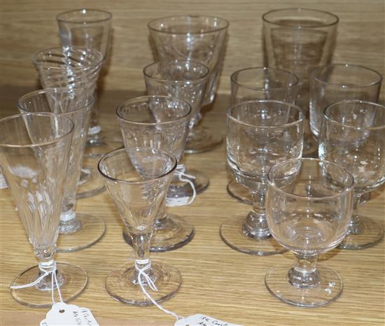 A collection of twelve various 18th century and later glasses